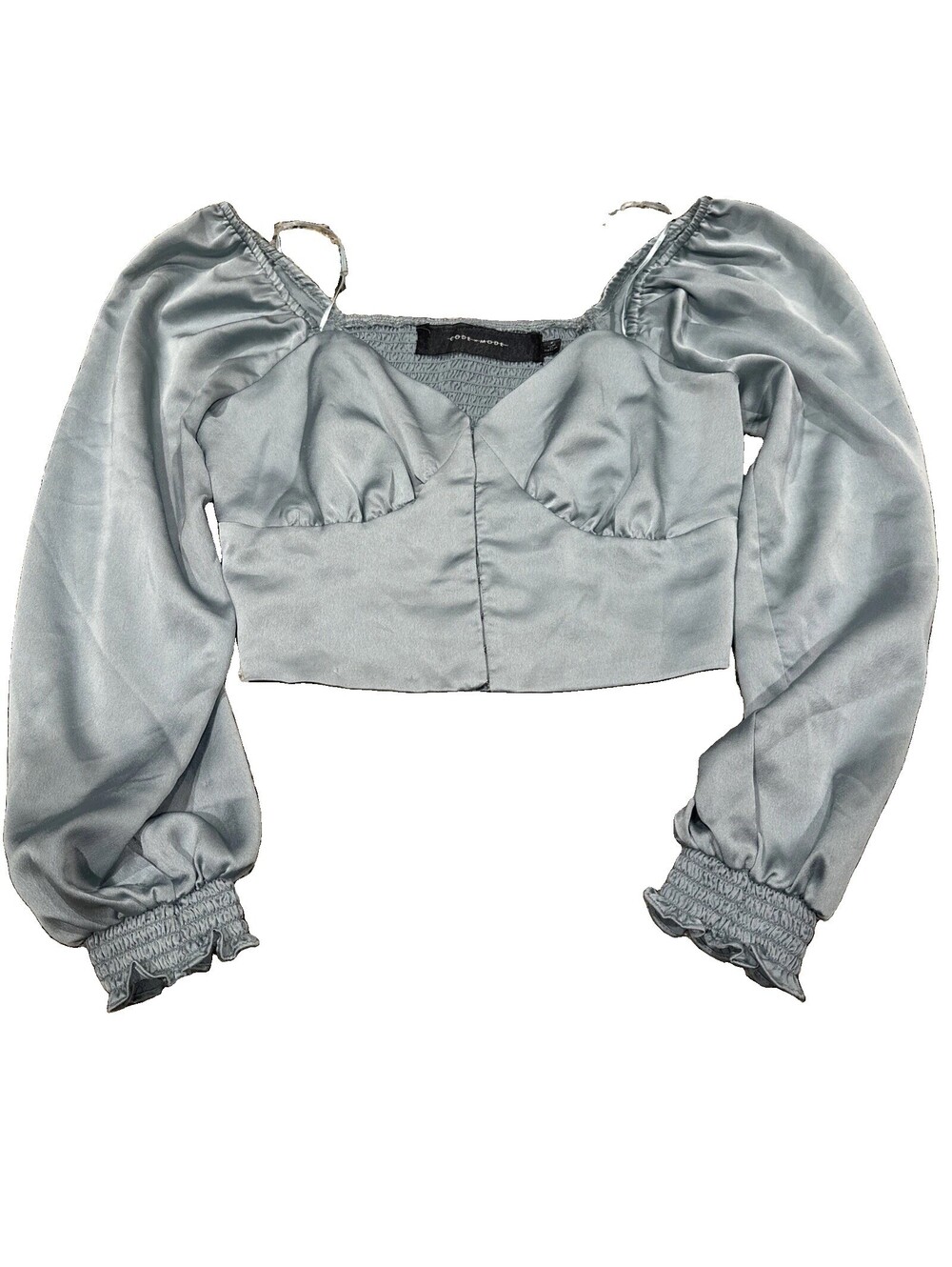 Medium code x mode Romantic Eyelet Blue crop long puff sleeve top Shirt Blouse